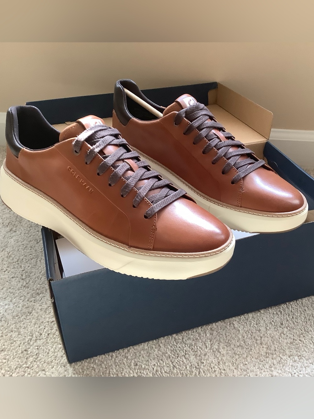 Cole Haan Men's Brown Grand Pro Topspin Sneakers with Cream Sole